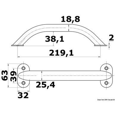 Main-courante ovalisée AISI316 19x25 mm 219 mm | EAN 8033137135422 Ref 41.911.09