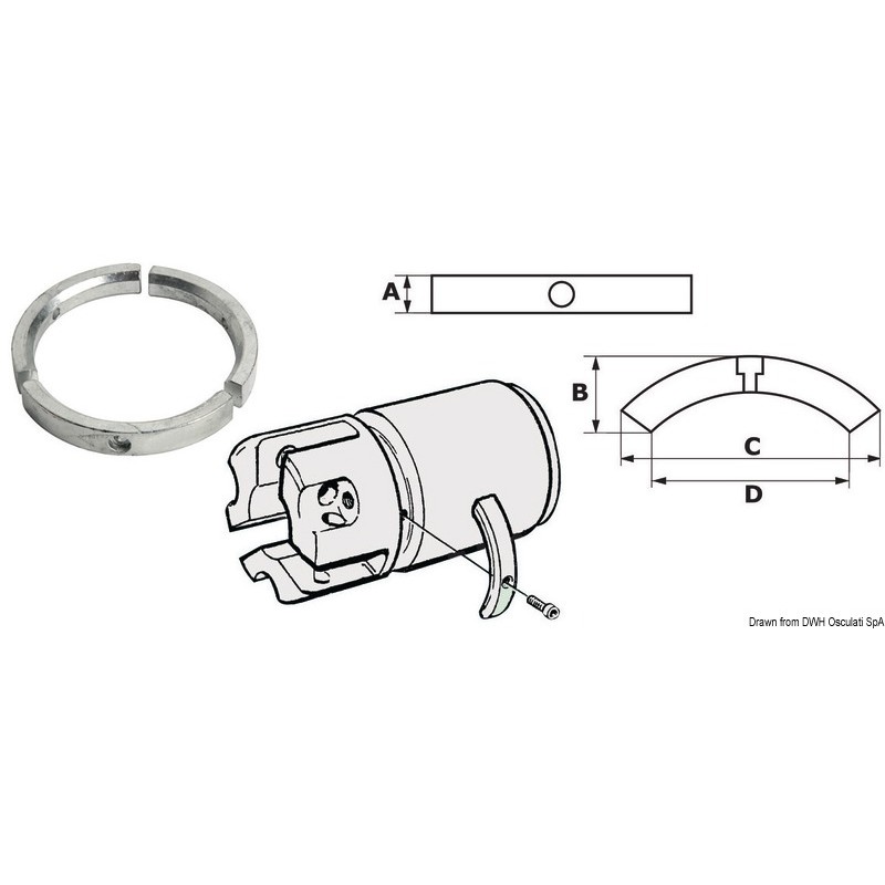 
Kit 3 anodes en zinc p. hélice 4 pale Sail Drive 
