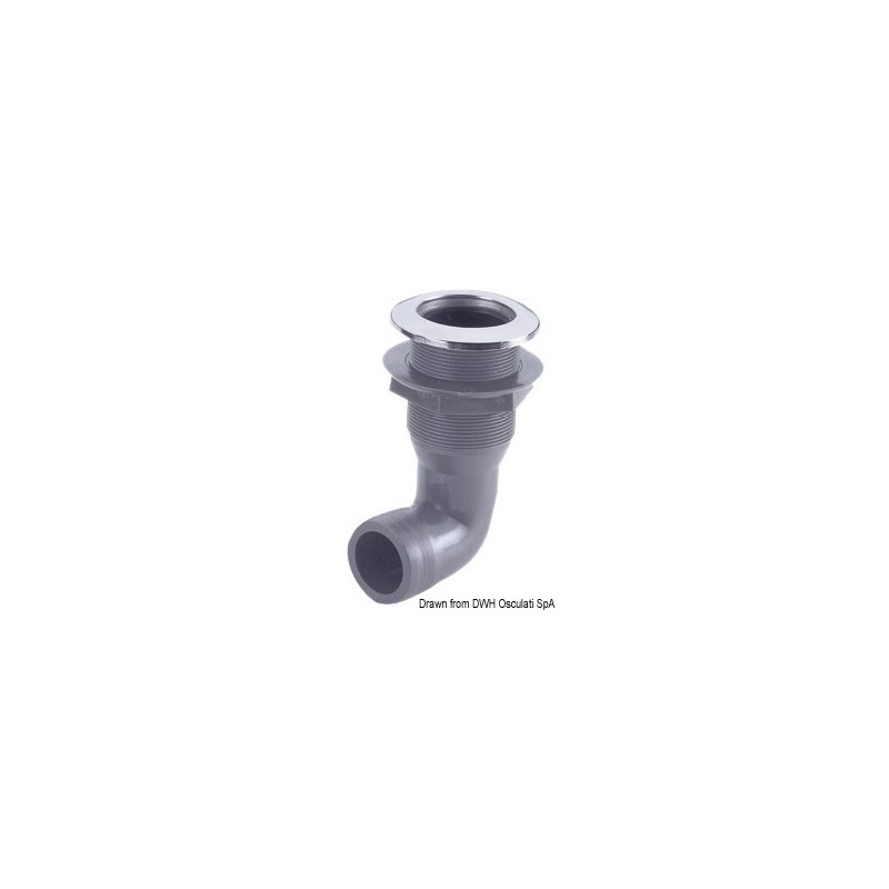 
Passe-coque nylon 1"1/2 38mm tête inox embout 90° 
