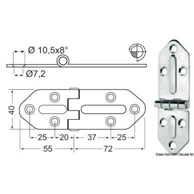 Charnière nœud saillant 127x40 mm | EAN 8033137005282 Ref 38.444.00
