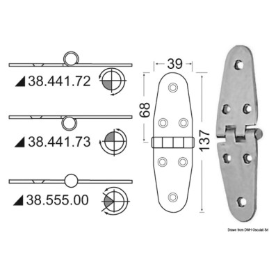Charnière nœud saillant 137x39 mm | EAN 8033137005169 Ref 38.441.72