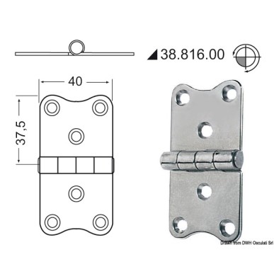 Charnière nœud saillant 75x40 mm | EAN 8033137005640 Ref 38.816.00