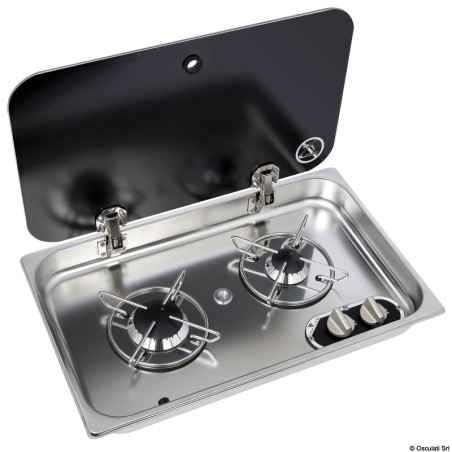 Plan cuisson inox couvercle fumé 2 feux encastrement 119 mm | EAN 8033137201035 Ref 50.715.02