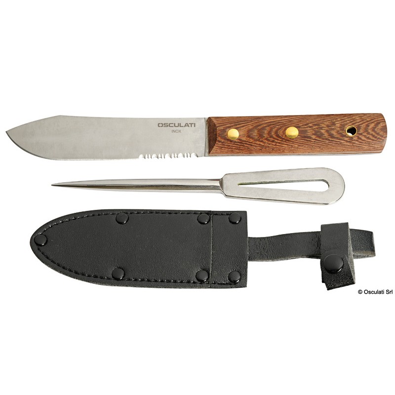 
Kit: couteaux inox + pinoche + étui en cuir 
