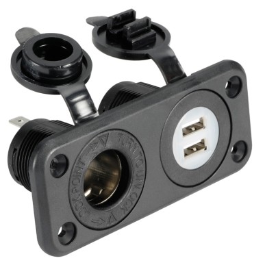 
Prise allume-cigares + double USB noire 
