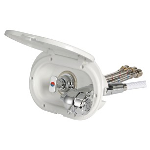 
Coffret douche blanc Oval tuyau PVC 2,5 m Sortie douche arrière
