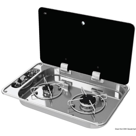 
Plan cuisson 2 feux couvercle vitre fumé 530x340mm 
