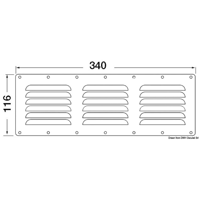 
Grille aération inox poli 116x340 mm 
