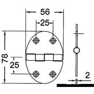 
Charnière ovale 56x78 mm avec goujons 2 mm 
