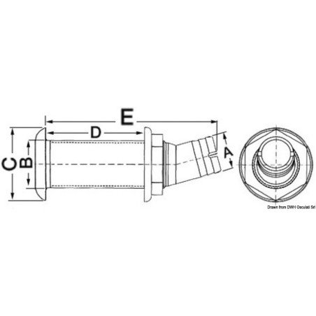 
Passe-coque 15° sortie bague inox 50mm 2"1/4 anti-retour 
