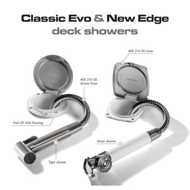 Boîtier douchette pont Classic Evo + douchette Tiger inox.| EAN 8033137190308 Ref 15.163.31