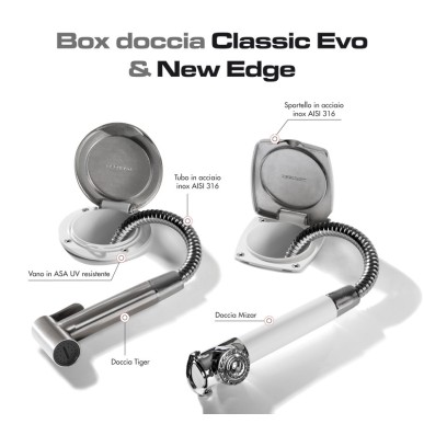 Boîtier douchette pont Classic Evo + douchette Tiger inox.| EAN 8033137190308 Ref 15.163.31