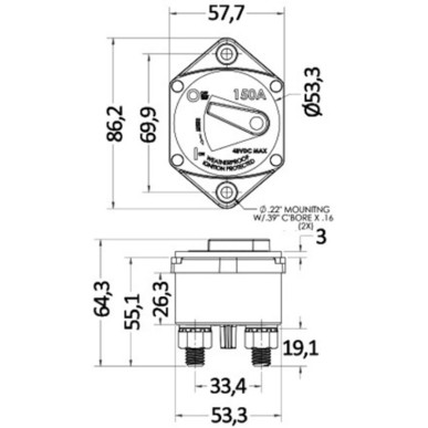 Coupe-circuit étanche encastrer 70 A | EAN 8033137224058 Ref 02.710.10