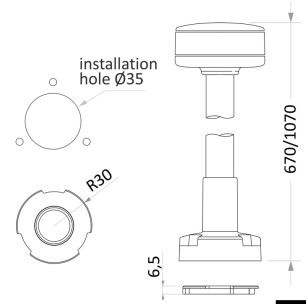 
Barre lumineuse 360° blanc sans fil base inox 100 cm 
