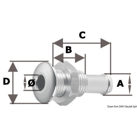 
Mini passe-coque AISI 316 au ras 1/4" 
