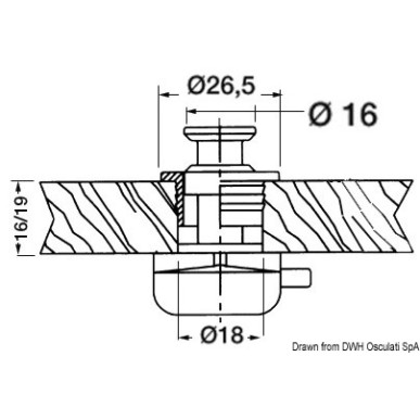 Dèclic bouton nylon/laiton chromé 19 mm | EAN 8033137014512 Ref 38.182.10