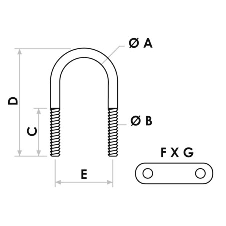 
Cavalier en U AISI316 105mm double plaque 50x15 mm 
