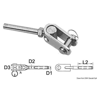 Terminal AISI 316 fourche articulée Ø 6 mm | EAN 8033137073762 Ref 05.193.06